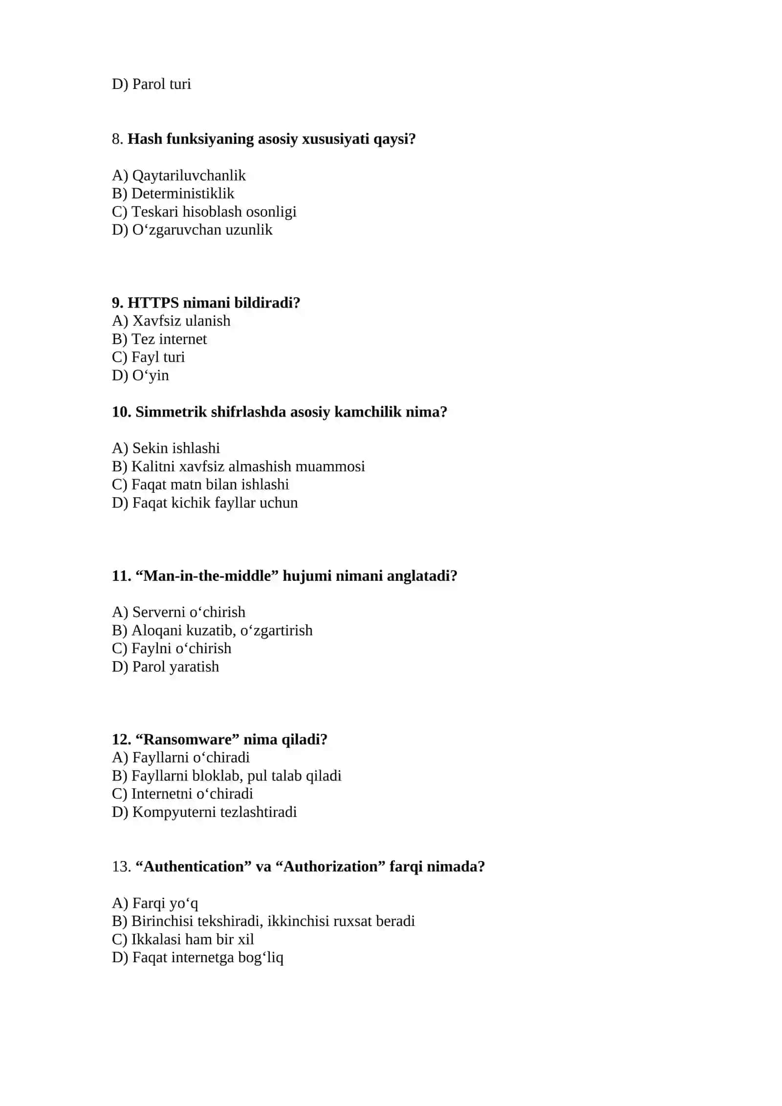 CIA triadasi tarkibiga qaysilar kiradi? 2