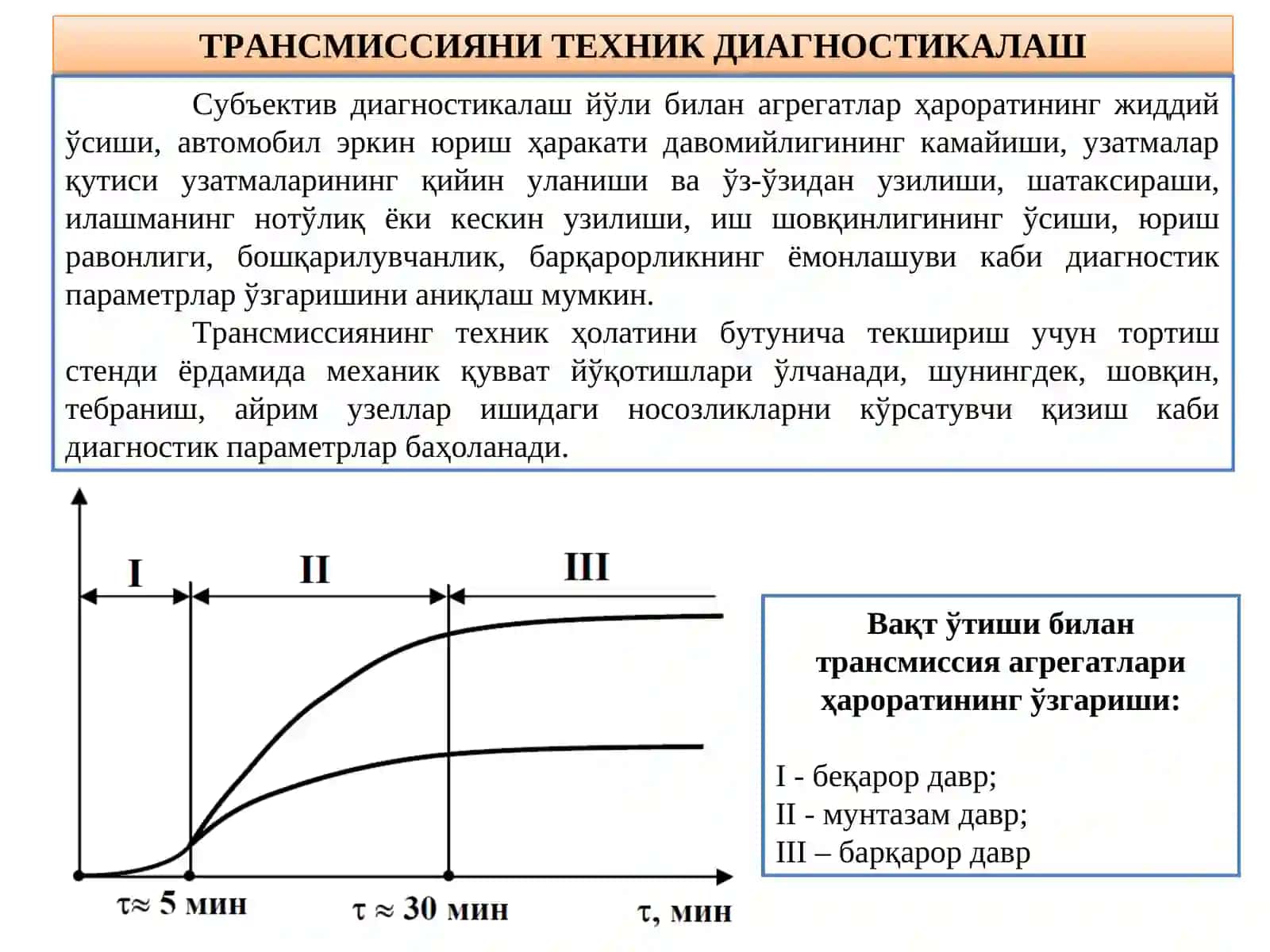 ТРАНСМИССИЯ ВА ЮРИШ ҚИСМИНИНГ ТЕХНИК ДИАГНОСТИКАЛАШИ 2