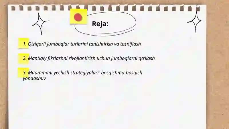 QIZIQARLI JUMBOQLI MASALALARNI YECHISHGA O‘RGATISH 2