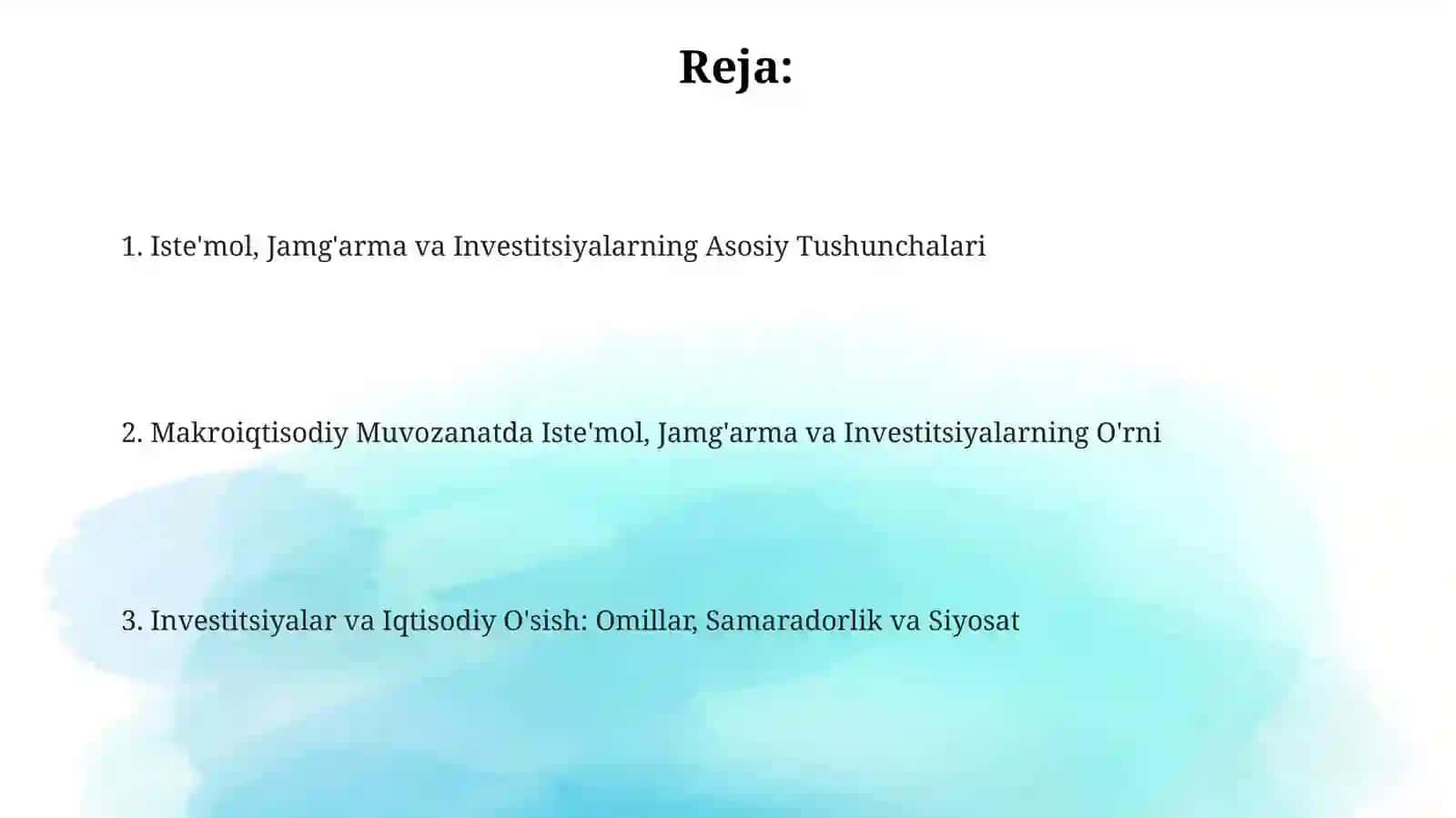 Iste'mol, Jamg'arma va Investitsiyalarning Asosiy Tushunchalari 2