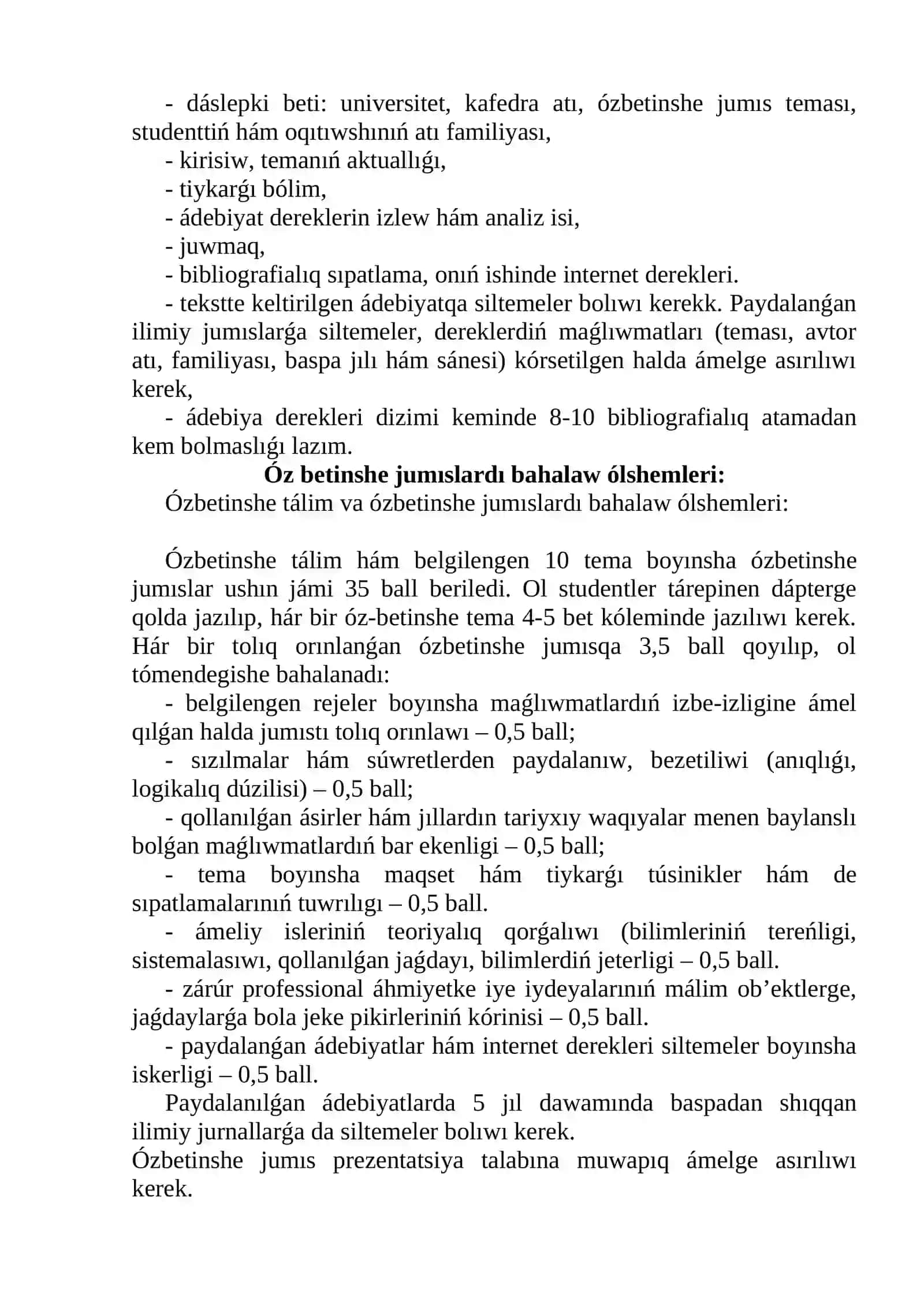 Ózbetinshe jumislardiń (ÓJ) temalari 2