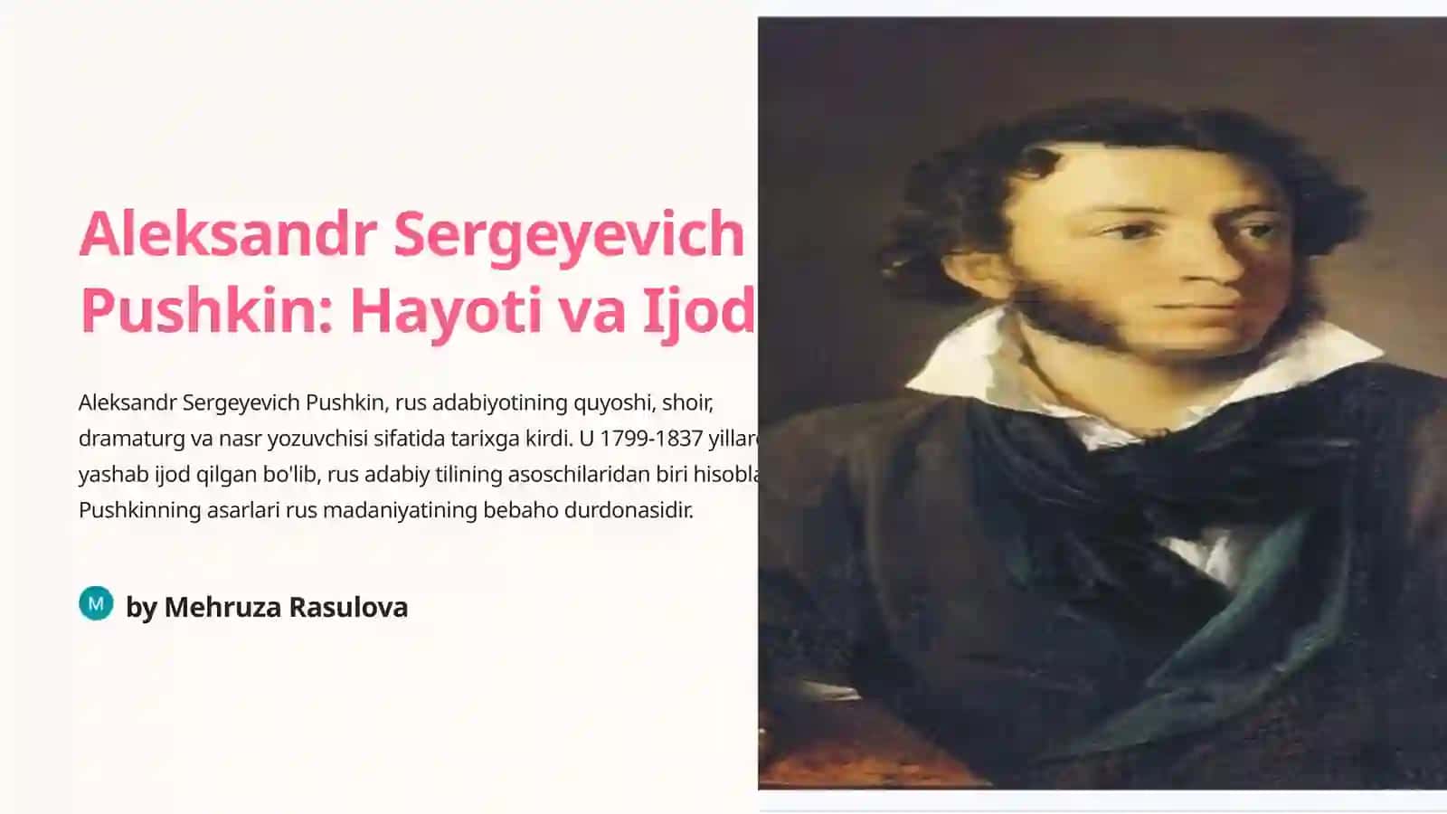 "A.S.Pushkin hayoti va ijodi" 2