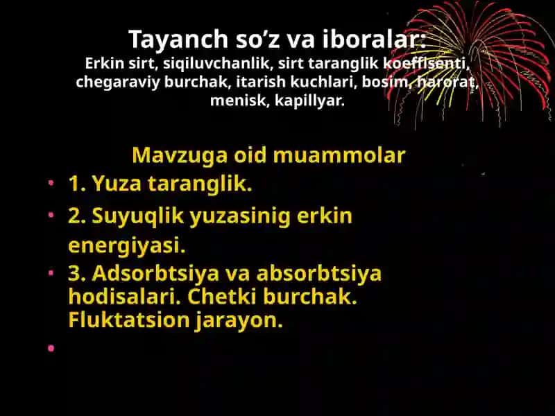 Suyuqliklar molekulyar tuzilishining xususiyatlari 2