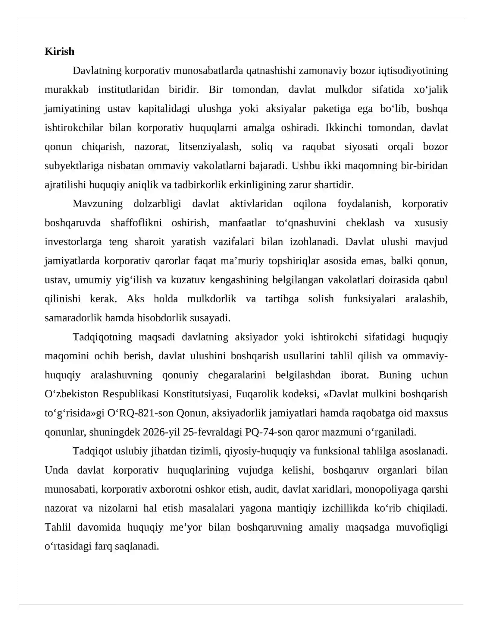 Davlatning korporativ munosabatlardagi ishtiroki: davlat ulushi mavjud jamiyatlar va ommaviy-huquqiy tartibga solish chegaralari 2