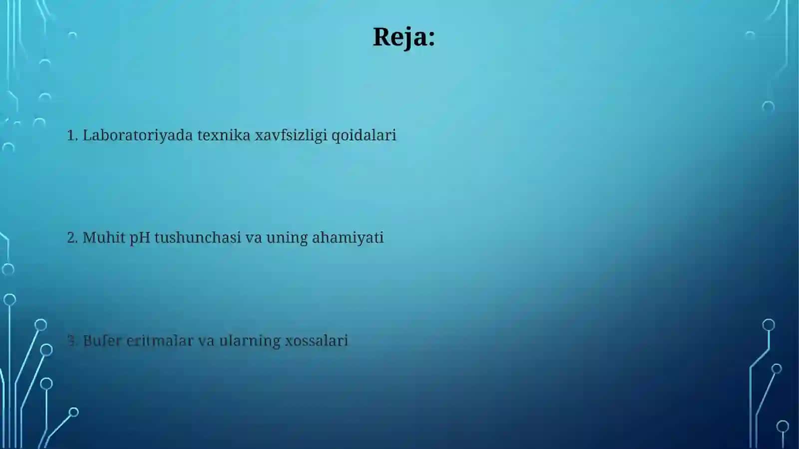 Labaratoriya mashgʻulotida texnika xavfsizligi bilan tanishish. Muhit pH va bufer eritmalar 2
