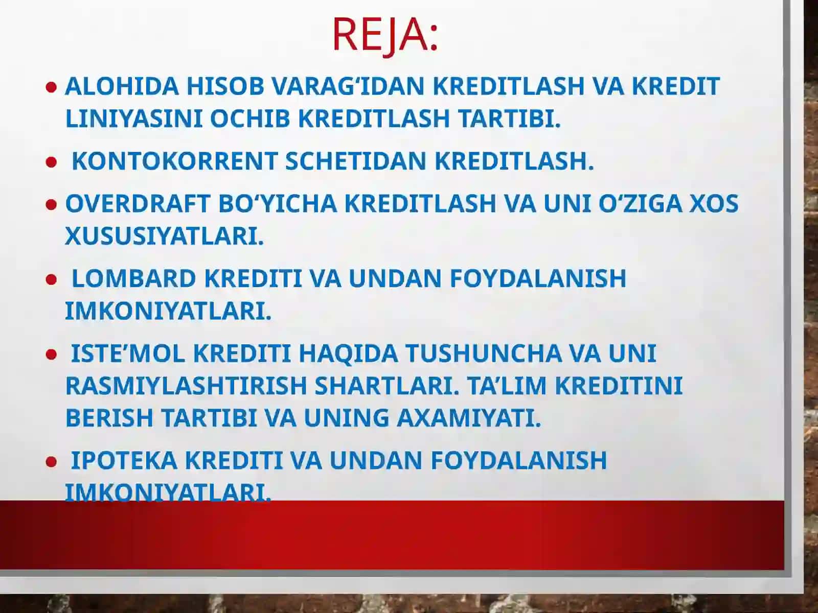 ALOHIDA KREDIT TURLARI 2