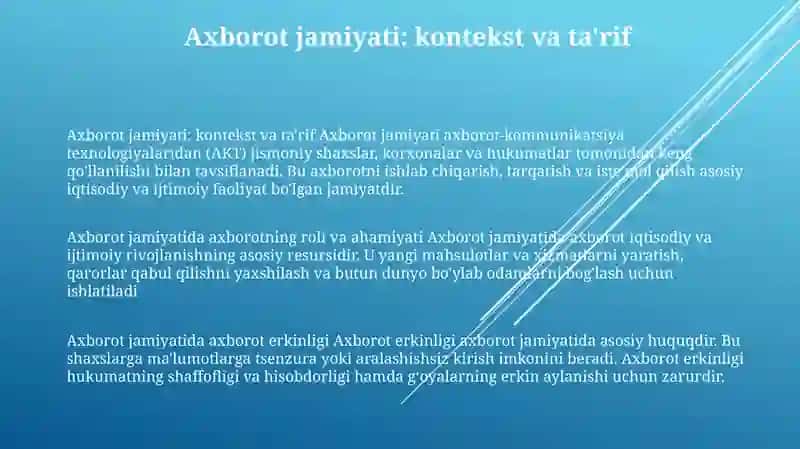 Axborotlashgan Jamiyatda Axborotning OʻRni Hamda Erkinligi 2