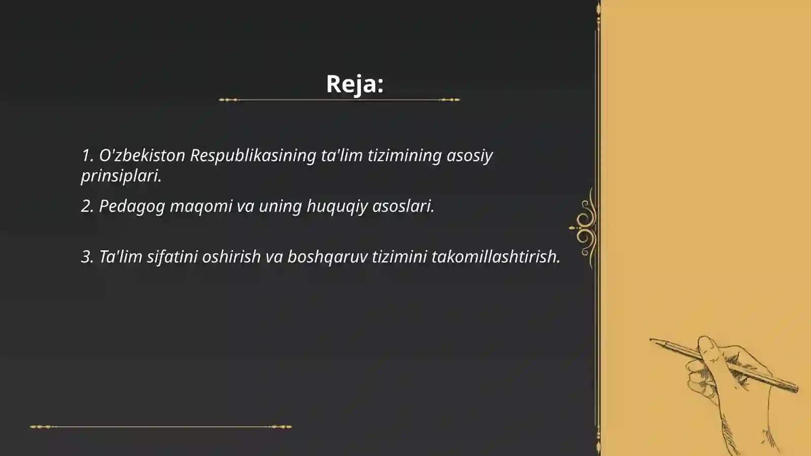 O'zbekiston Respublikasining ta'lim sohasidagi va pedagogning maqomi tug'risidagi qonun 2