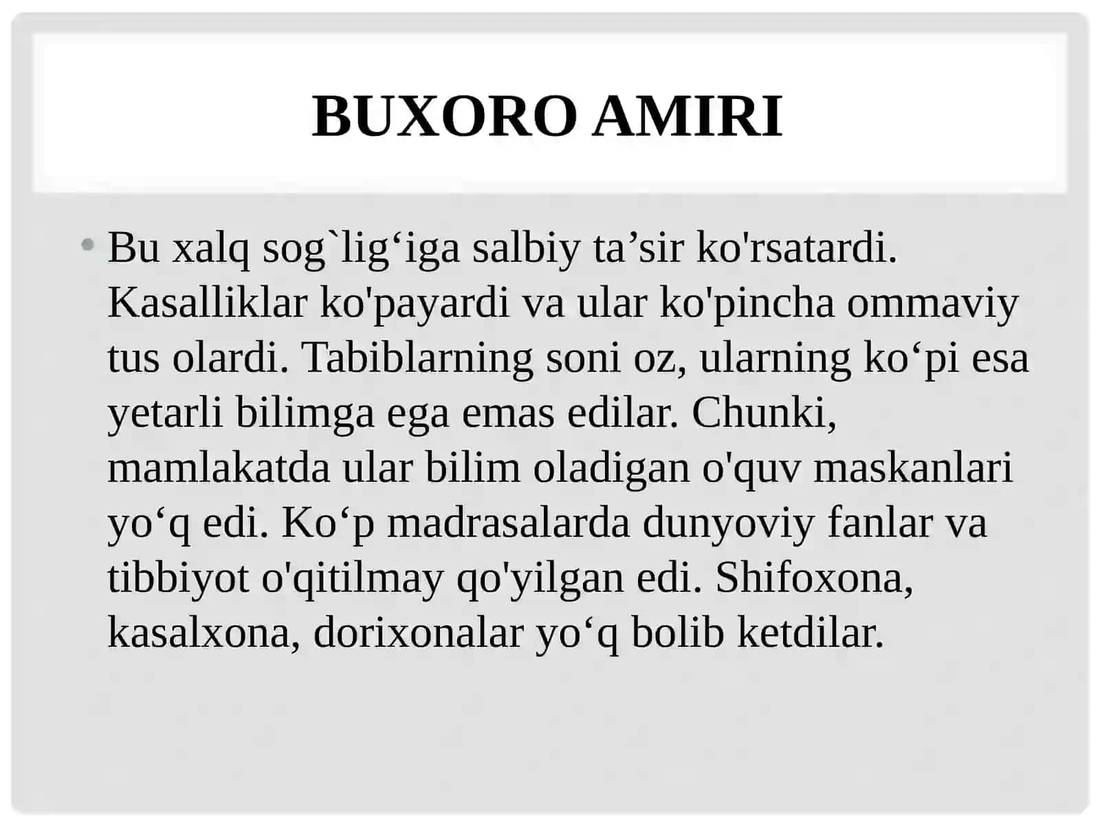 SO`NGIGI O`ZBEK XONLIKLARI DAVRI TIBBIYOTI 2