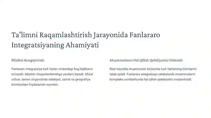 Ta'limni Raqamlashtirish Jarayonida Fanlararo Integratsiyaning Ahamiyati 2
