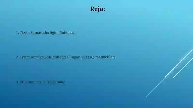 Tizimni joriy etishdan olinadigan sifat ko'rsatgichlari 2