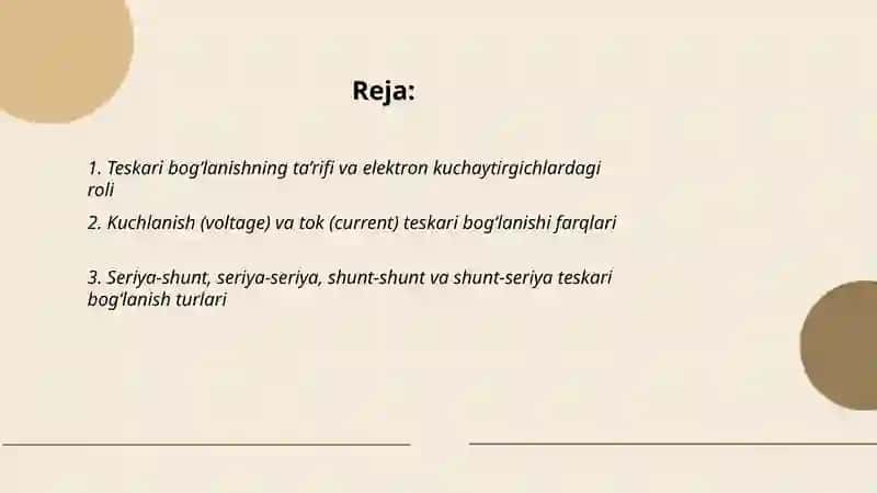 Elektron kuchaytirgichlar kuchaytirgichlarda teskari boglanish 2