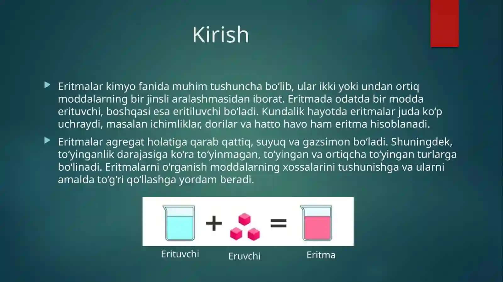 Eritmalar. Eritma turlari 2