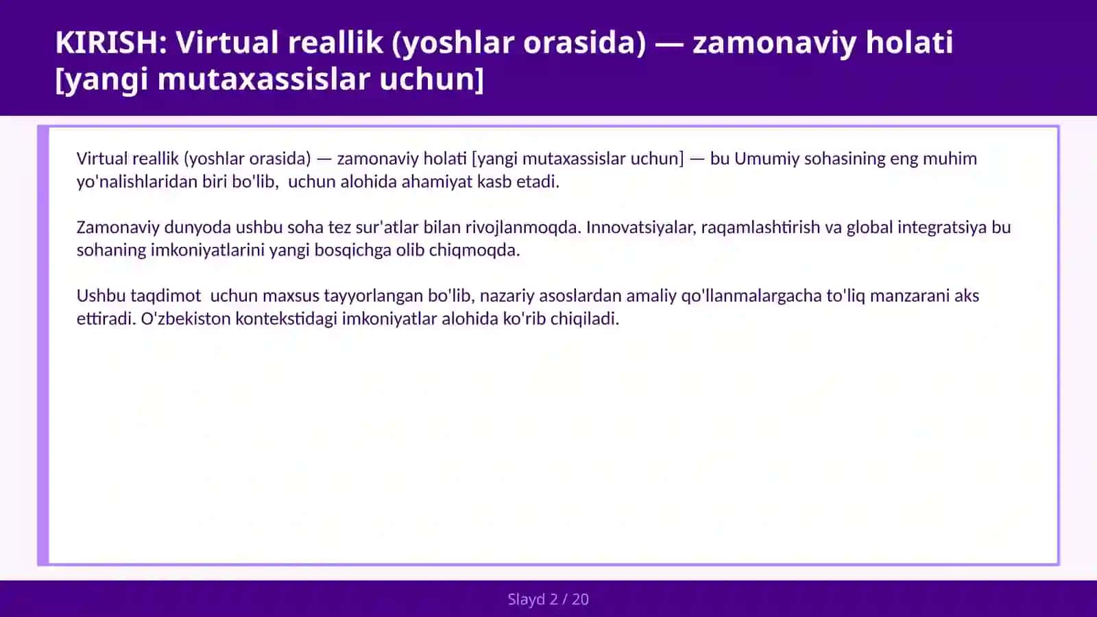 VIRTUAL REALLIK (YOSHLAR ORASIDA) — ZAMONAVIY HOLATI [YANGI MUTAXASSISLAR UCHUN] 2