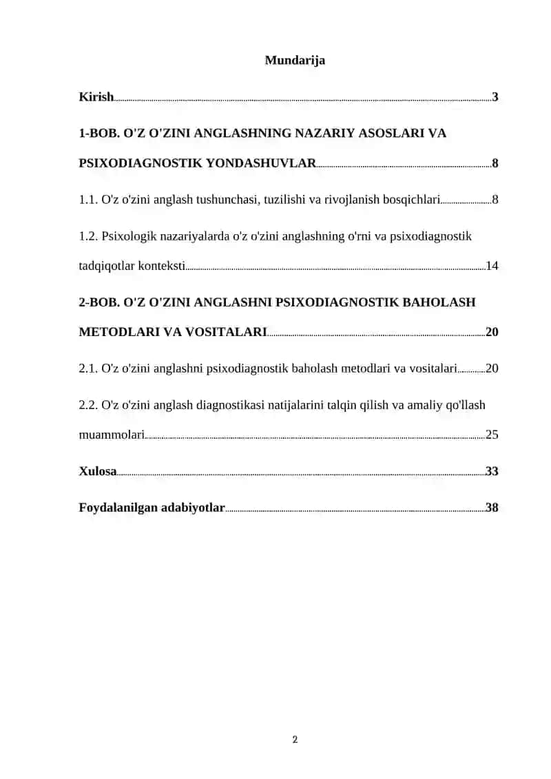 O'z O'zini Anglashning Nazariy Asoslari va Psixodiagnostik Yondashuvlar 2