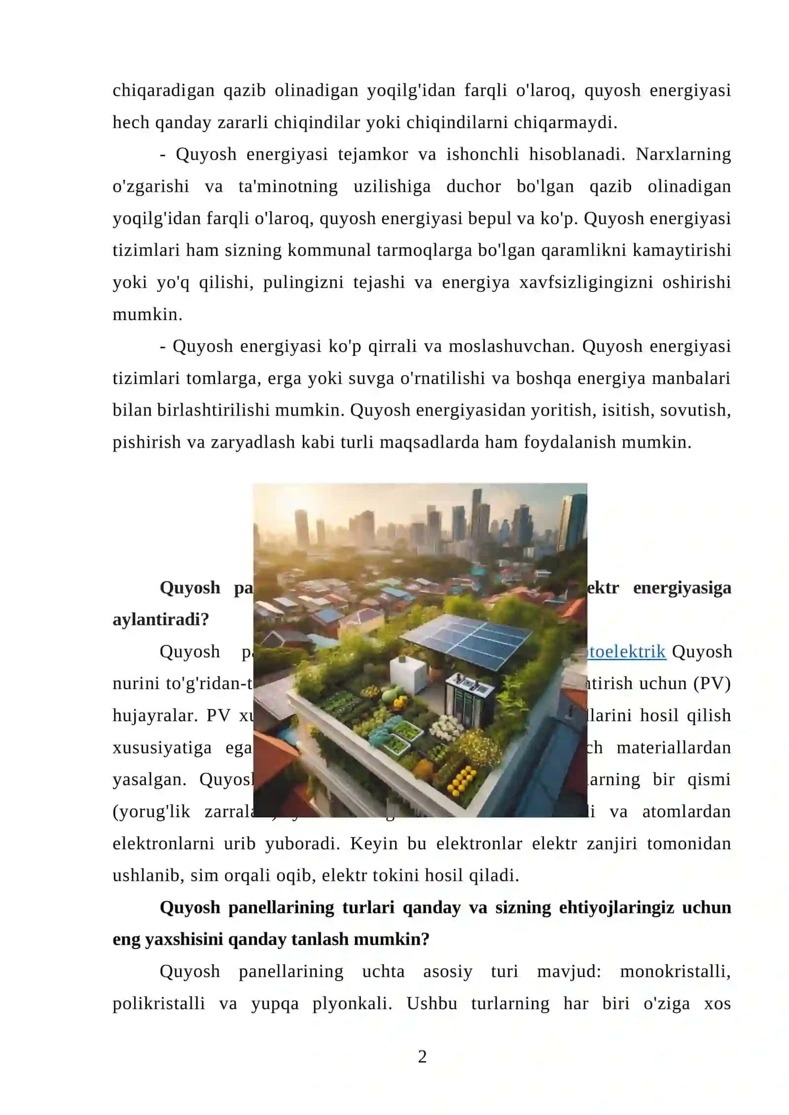 Quyosh energiyasi va undan foydalanish 2