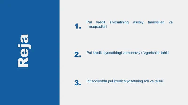 Pul kredit siyosati va undagi oʻzgarishlar 2