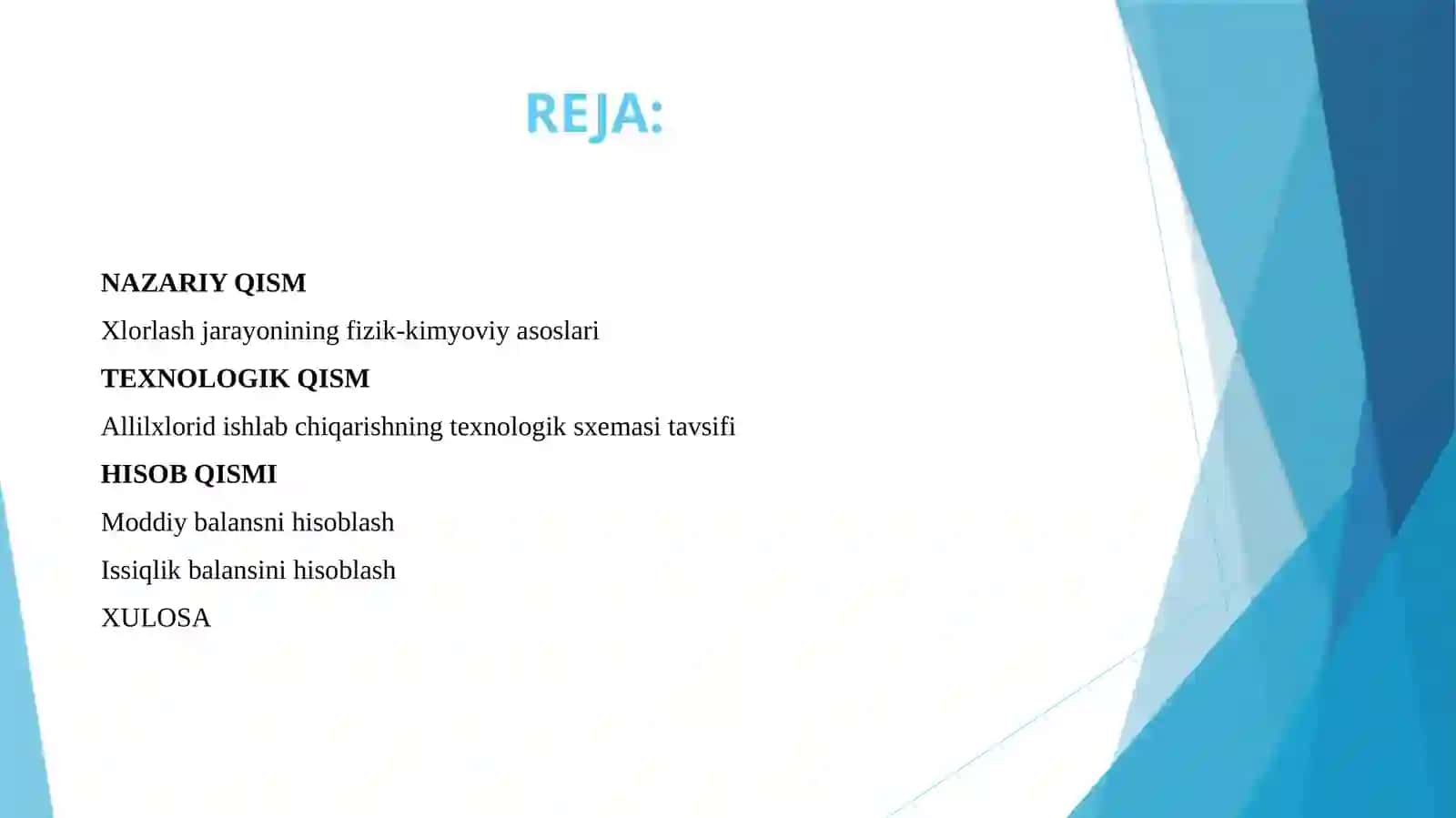 ALLILXLORID ISHLAB CHIQARISH TEXNOLOGIYASIDAGI XLORLASH REAKTORINI HISOBLASH 2
