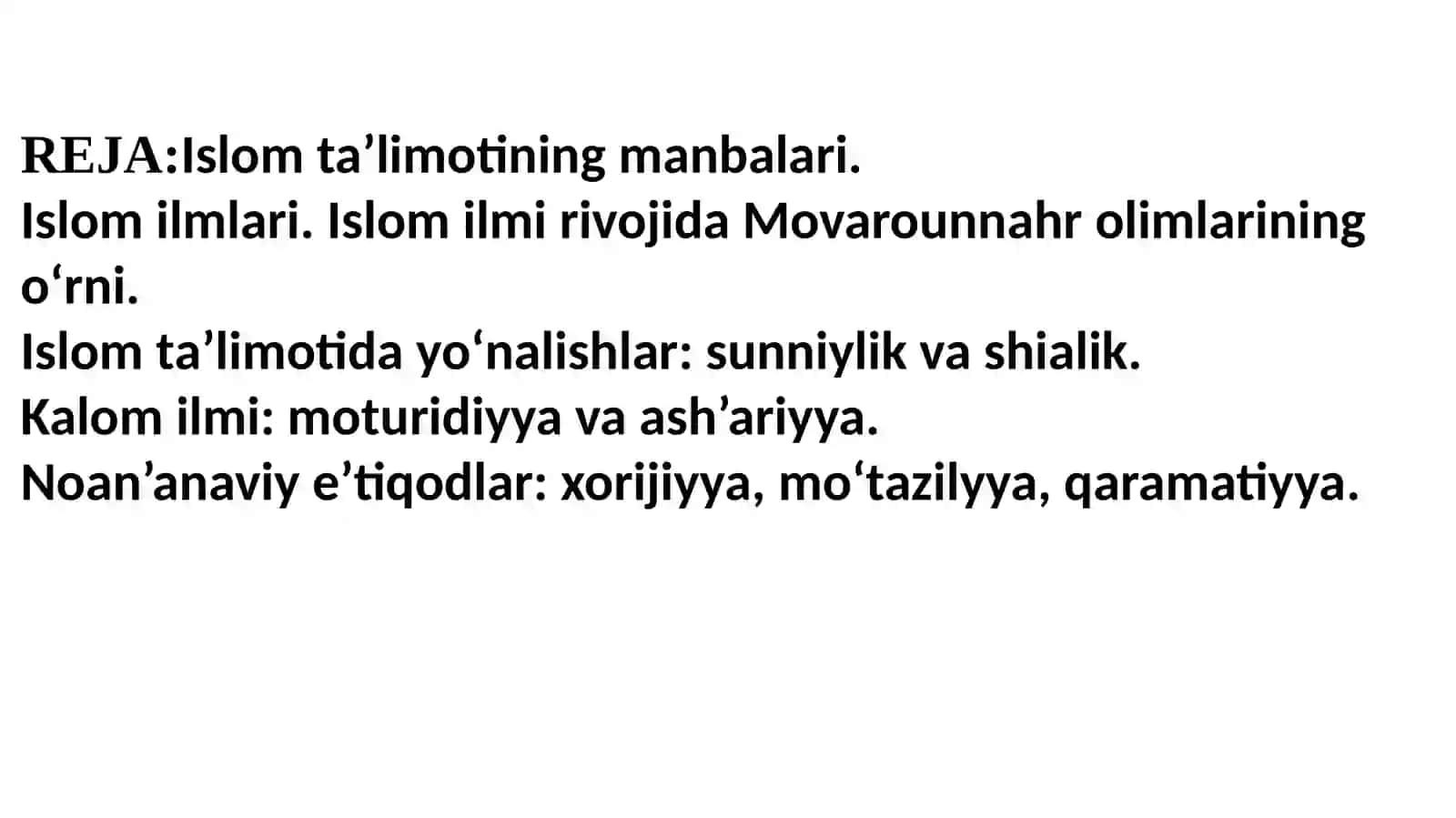 Islom dini manbalari, aqidaviy maktablari va ularning hozirgi davrdagi ahamiyati. Islom fiqhiy maktablarining ro‘li 2