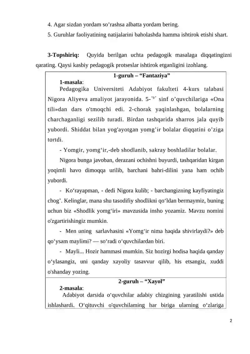 Kasbiy pedagogik fantaziya (xayol) 2