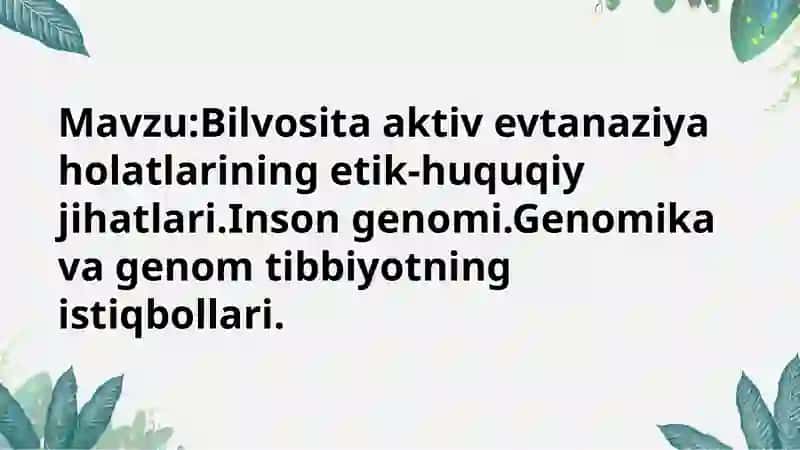 Usmonova Nafisaning bioetika fanidan tayyorlagan mustaqilishi 2