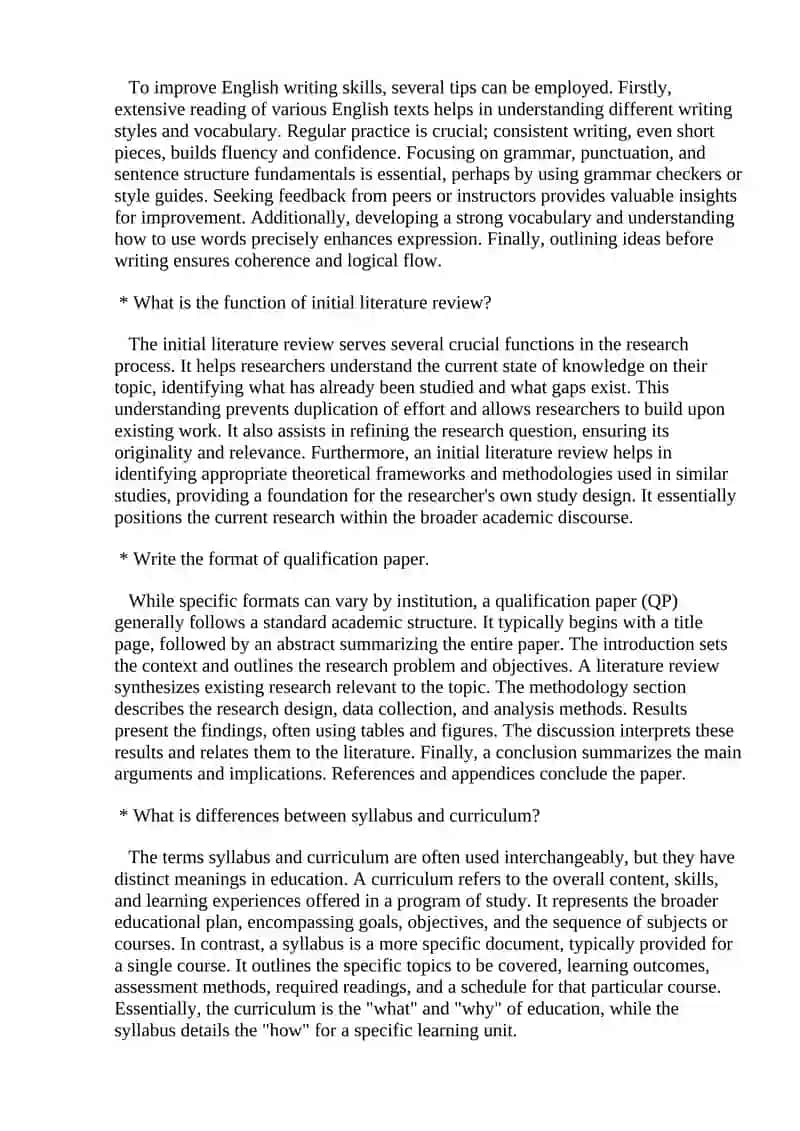 Questions on the Reading and Writing course 2