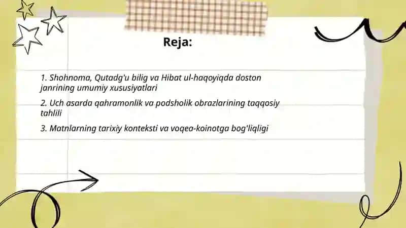 Shohnoma, Qutadg'u bilig, Hibat ul-haqoyiq 2