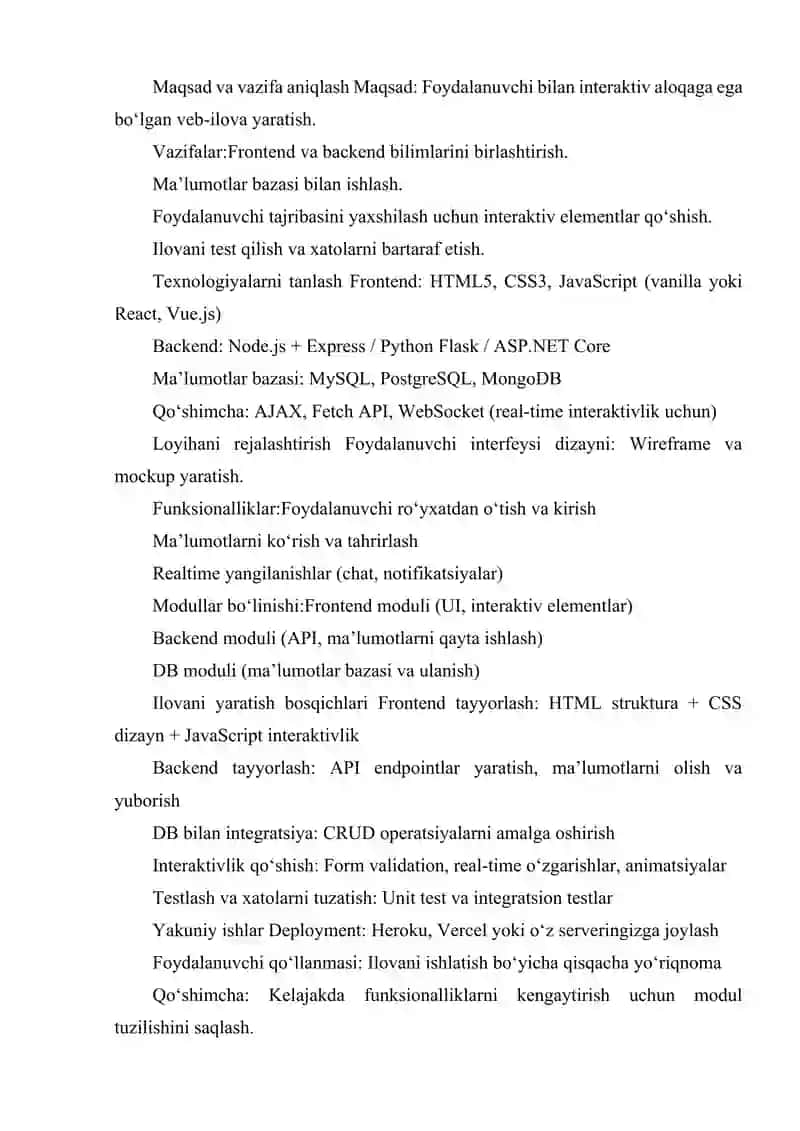 ILGARI O‘RGANGAN BILIMLARNI INTEGRATSIYA QILIB YAKUNIY INTERAKTIV VEB-ILOVA YARATISH. 2