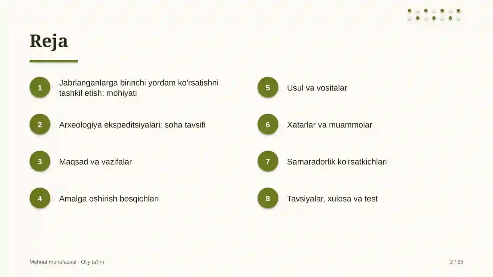 Mehnat muhofazasi · Oliy ta'lim 2