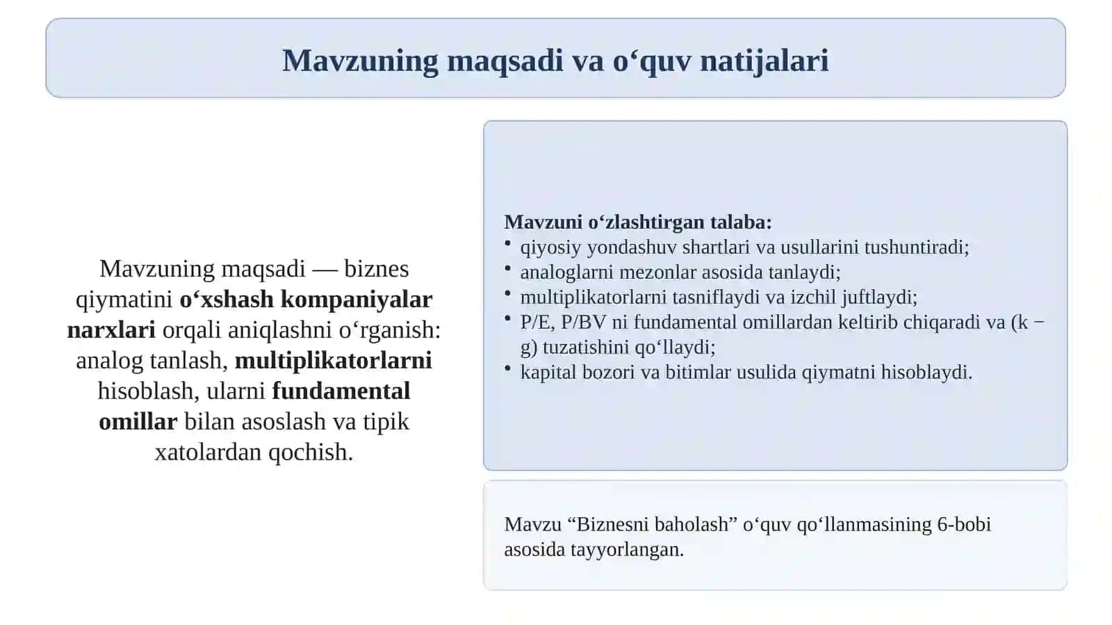 Biznesni baholashning qiyosiy yondashuvi 2