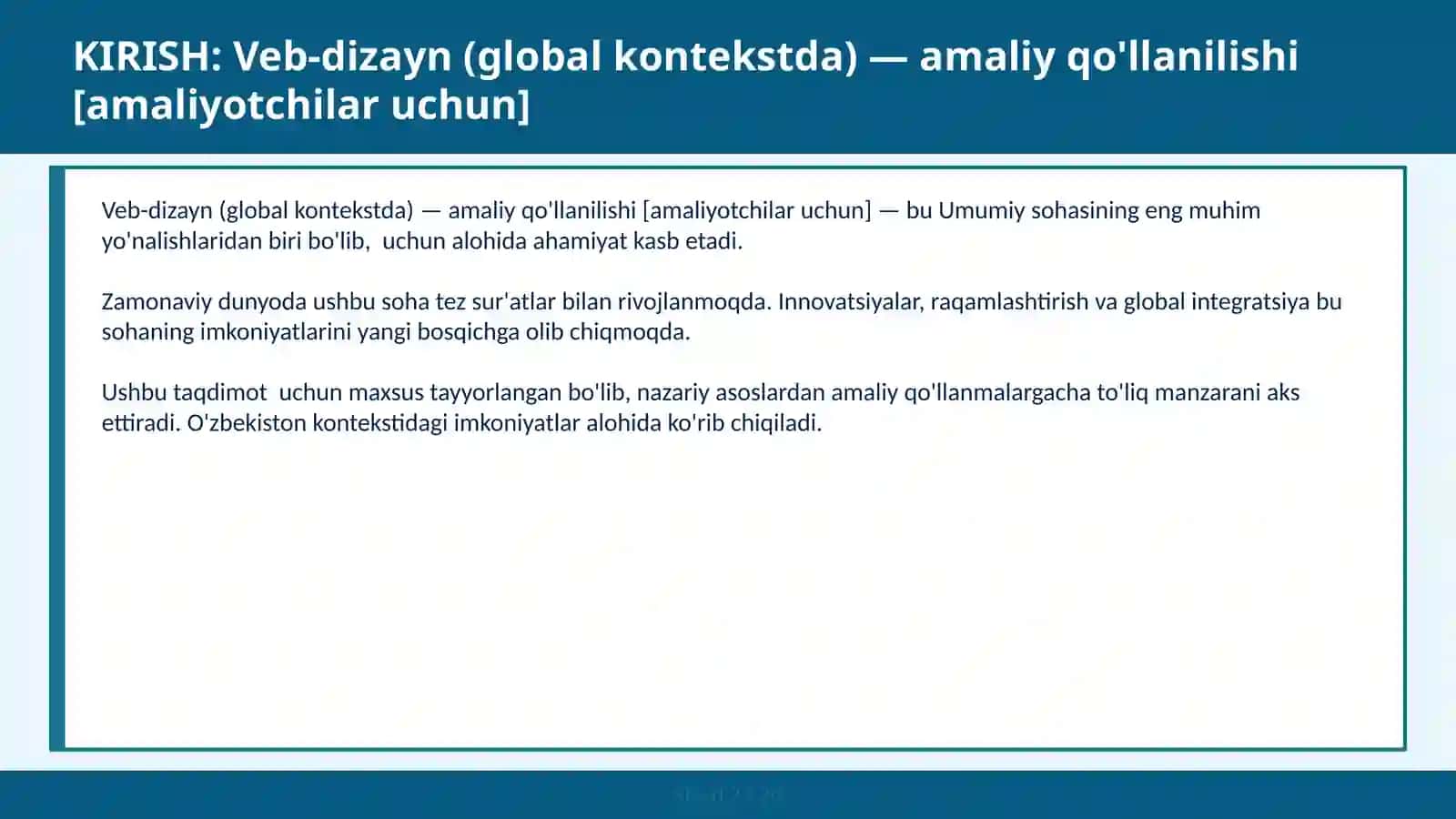 VEB-DIZAYN (GLOBAL KONTEKSTDA) — AMALIY QO'LLANILISHI [AMALIYOTCHILAR UCHUN] 2