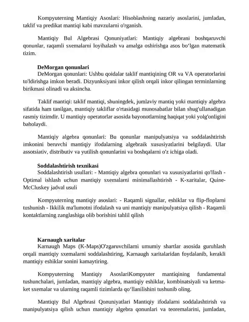 Kompyuterning Mantiqiy Asoslari. Mantiqiy Bul Algebrasi Qonuniyatlari 2