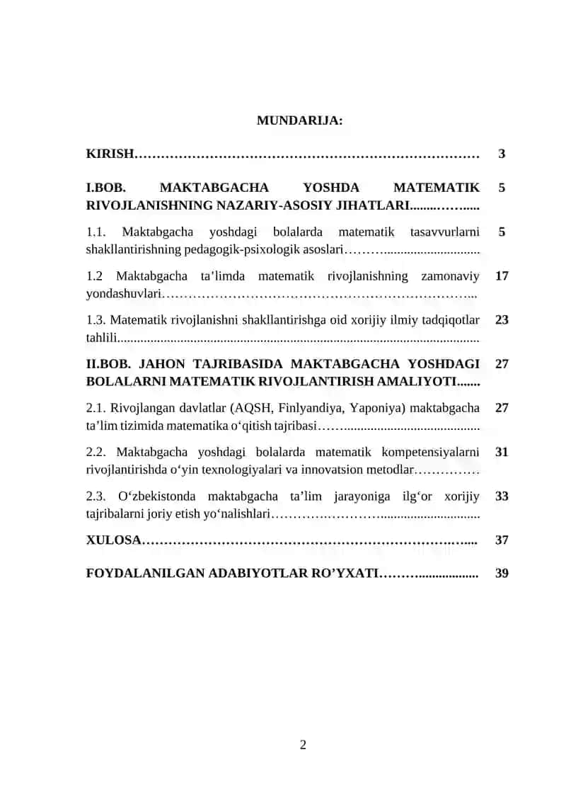 Maktabgacha taʼlimda maktabgacha yoshdagi bolalarning matematik rivojlanishining zamonaviy yondashuvda jahon tajribalari 2