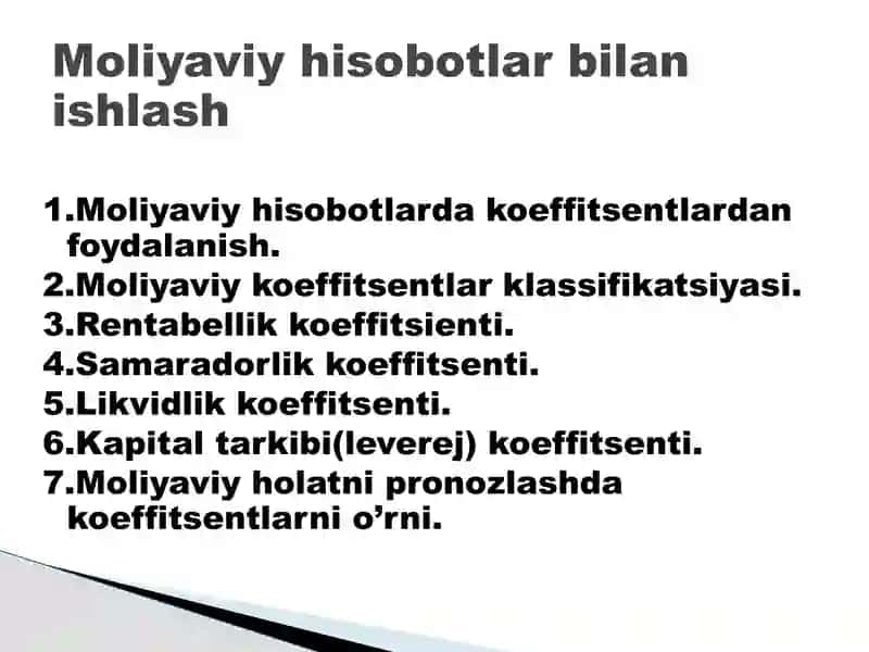 Moliyaviy hisobotlar bilan ishlash 2