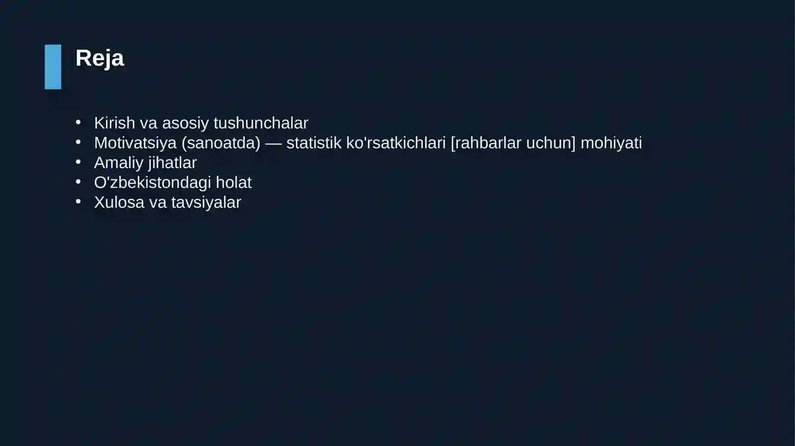 Motivatsiya (sanoatda) — statistik ko'rsatkichlari [rahbarlar uchun] 2