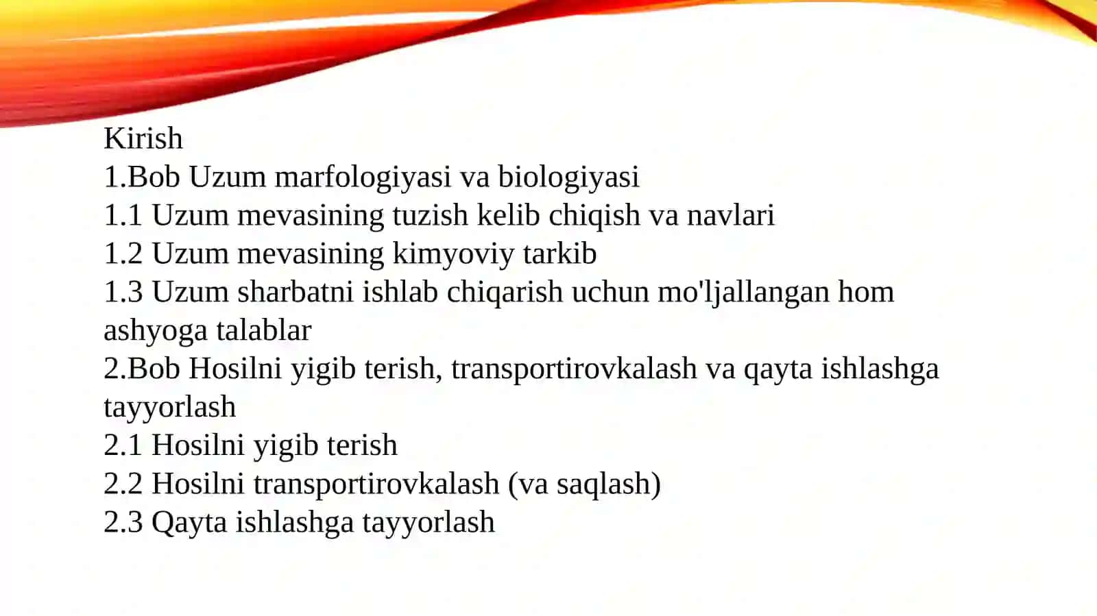 Uzum sharbati ishlab chiqarish texnalogiyasi 2