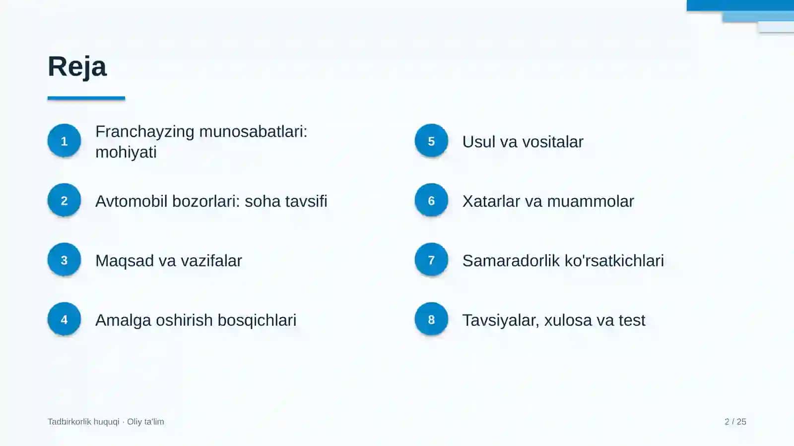 Avtomobil bozorlarida franchayzing munosabatlari 2