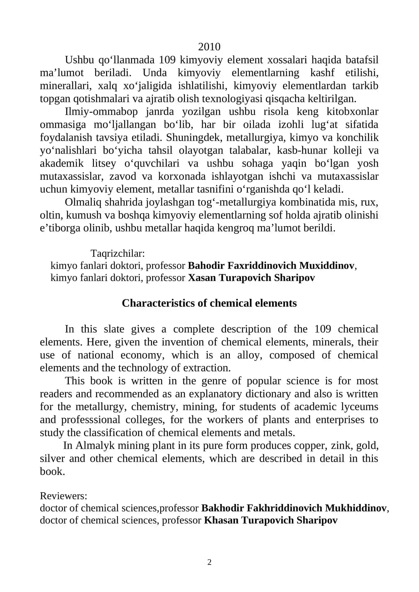 KIMYOVIY ЕLEMENTLARNING X O S S A L A R I 2