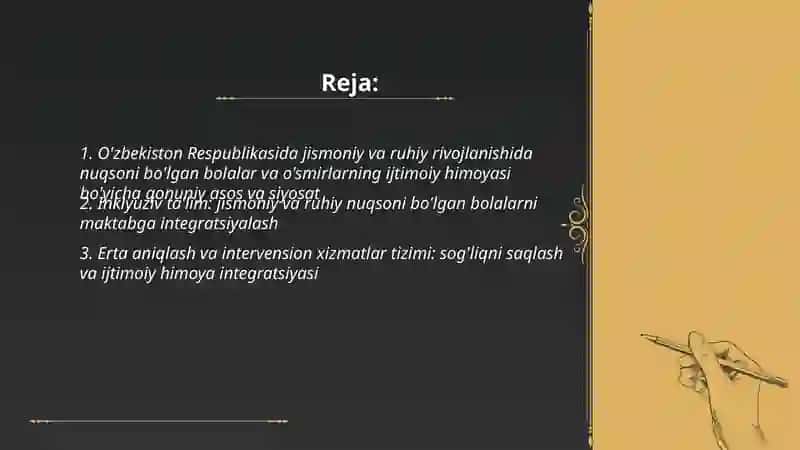 O'zbekiston Respublikasida jismoniy va ruhiy rivojlanishida nuqsoni bo'lgan bolalar va o'smirlarning ijtimoiy himoyasi 2