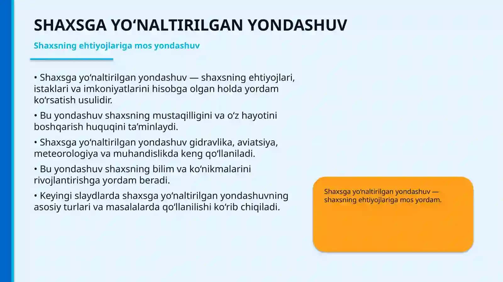 SHAXSGA YO'NALTIRILGAN YONDASHUV 2