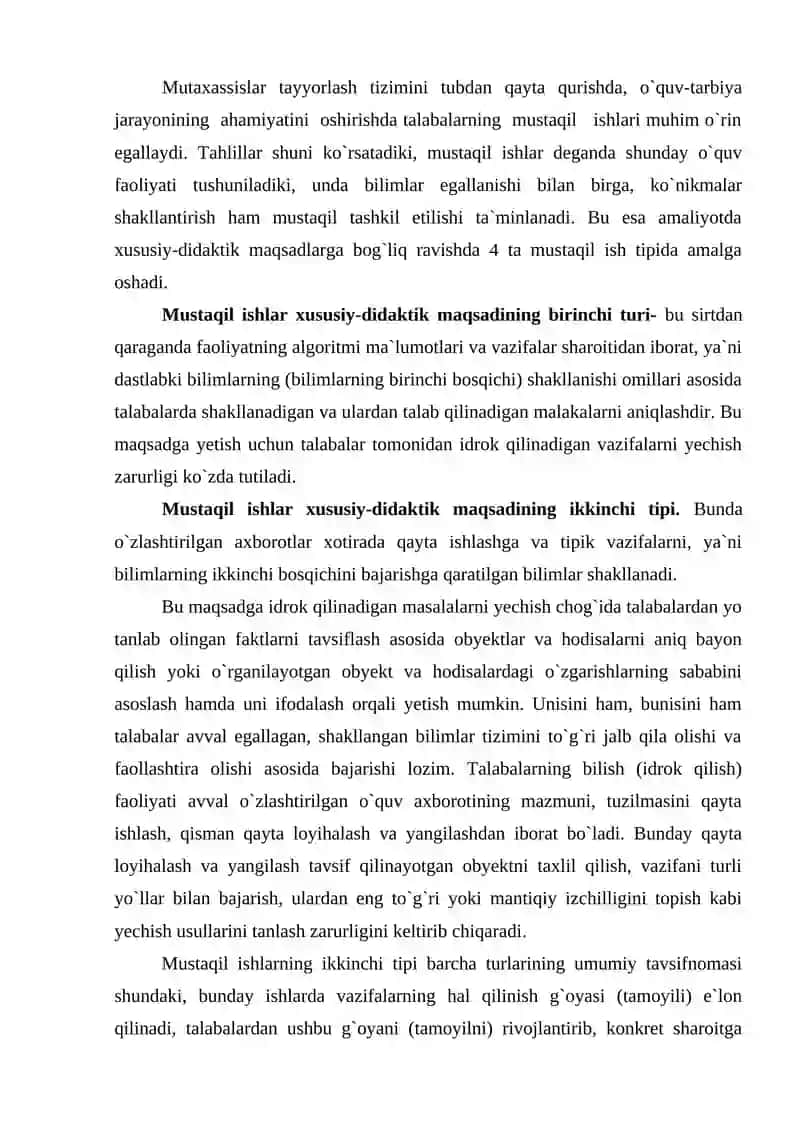 Mustaqil ishlar turlari 2