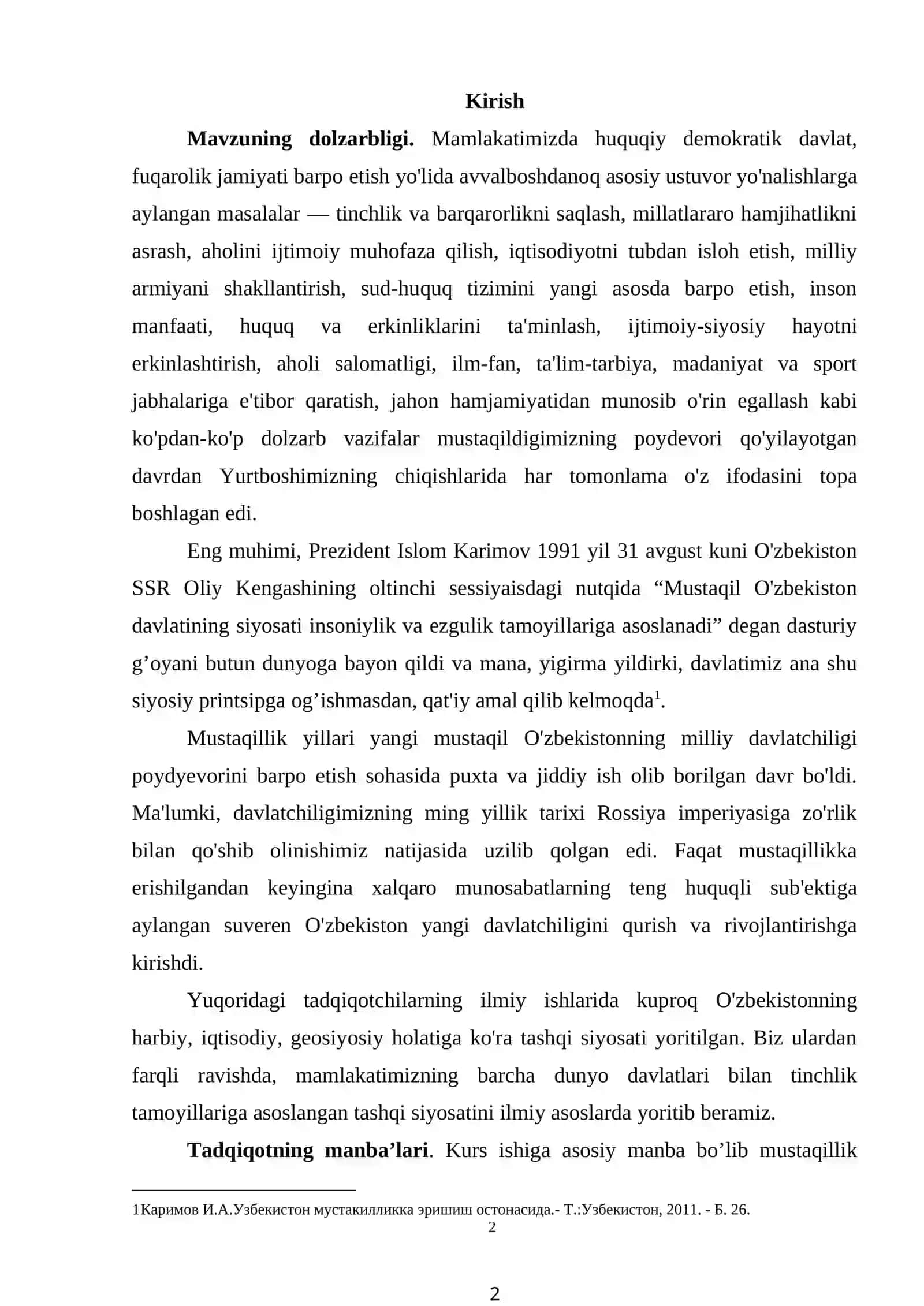 O'zbekistonning tinchliksevar tashqi siyosati va uning jahon hamjamiyati tomonidan tan olinishi 2
