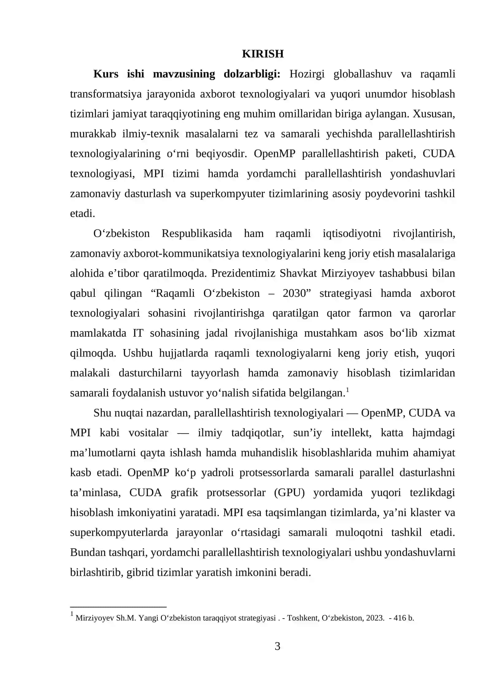 OpenMP parallellashtirish paketi, CUDA texnologiyasi, MPI texnologiyasi, yordamchi parallellashtirish texnologiyasi 2