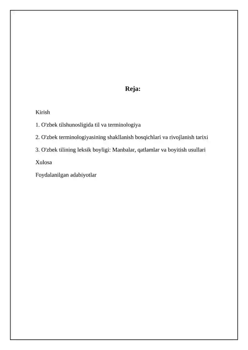 Til va terminologiya. O'zbek terminologiyasining taraqqiyot bosqichlari. Tilning lug'at tarkibi 2