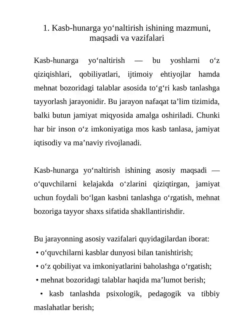 Kasb-hunarga yo‘naltirish ishining asosiy yo‘nalishlari va bosqichlari 2