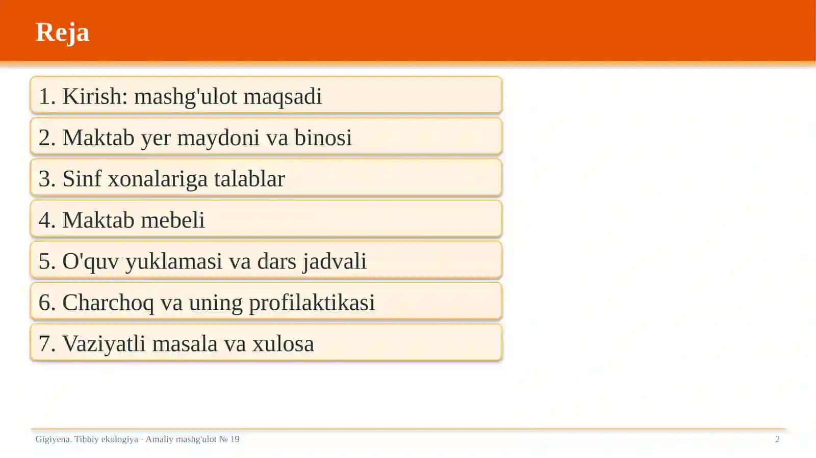 Gigiyena. Tibbiy ekologiya · Amaliy mashg'ulot № 19 2