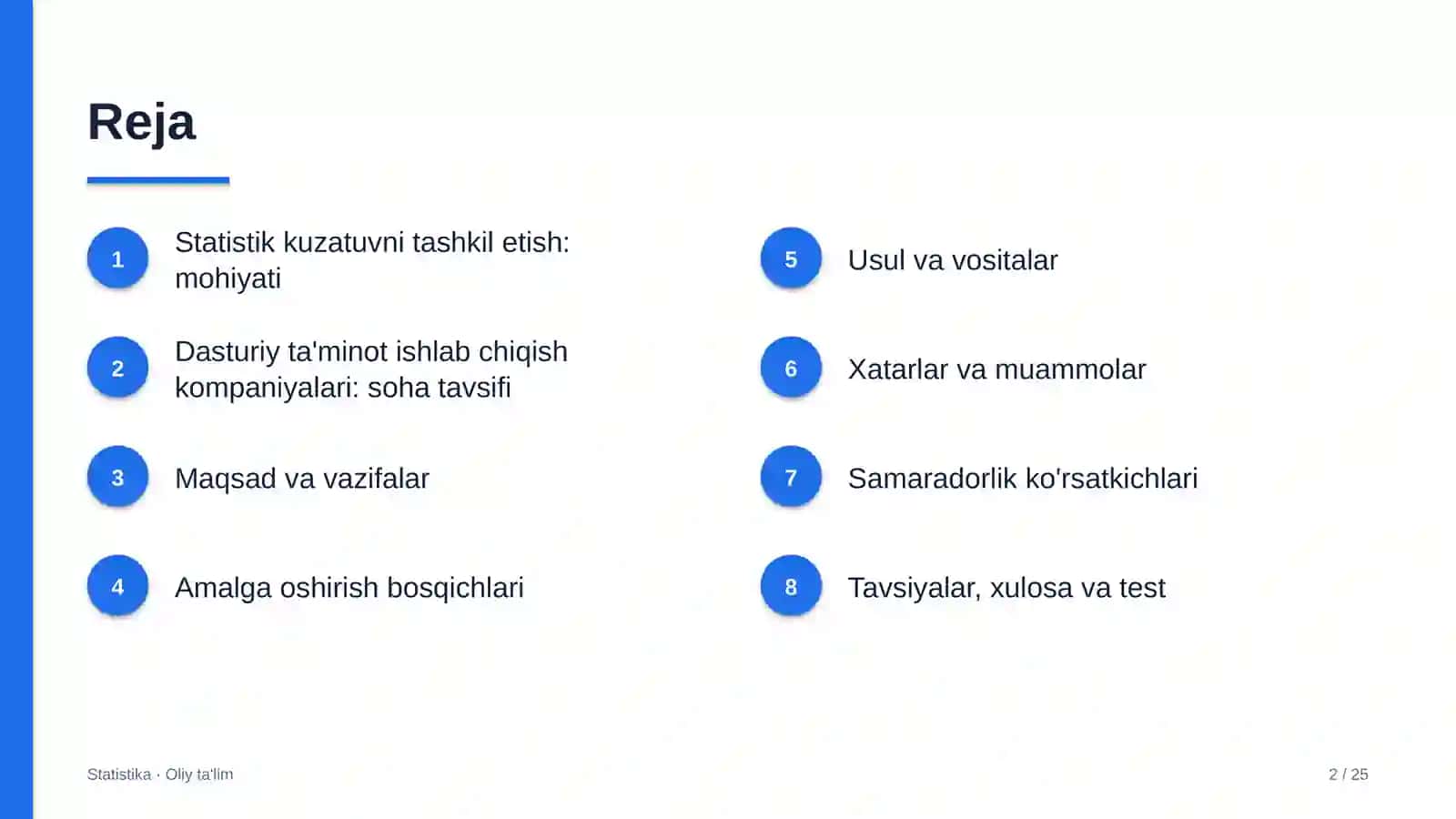 Dasturiy ta'minot ishlab chiqish kompaniyalarida statistik kuzatuvni tashkil etish 2