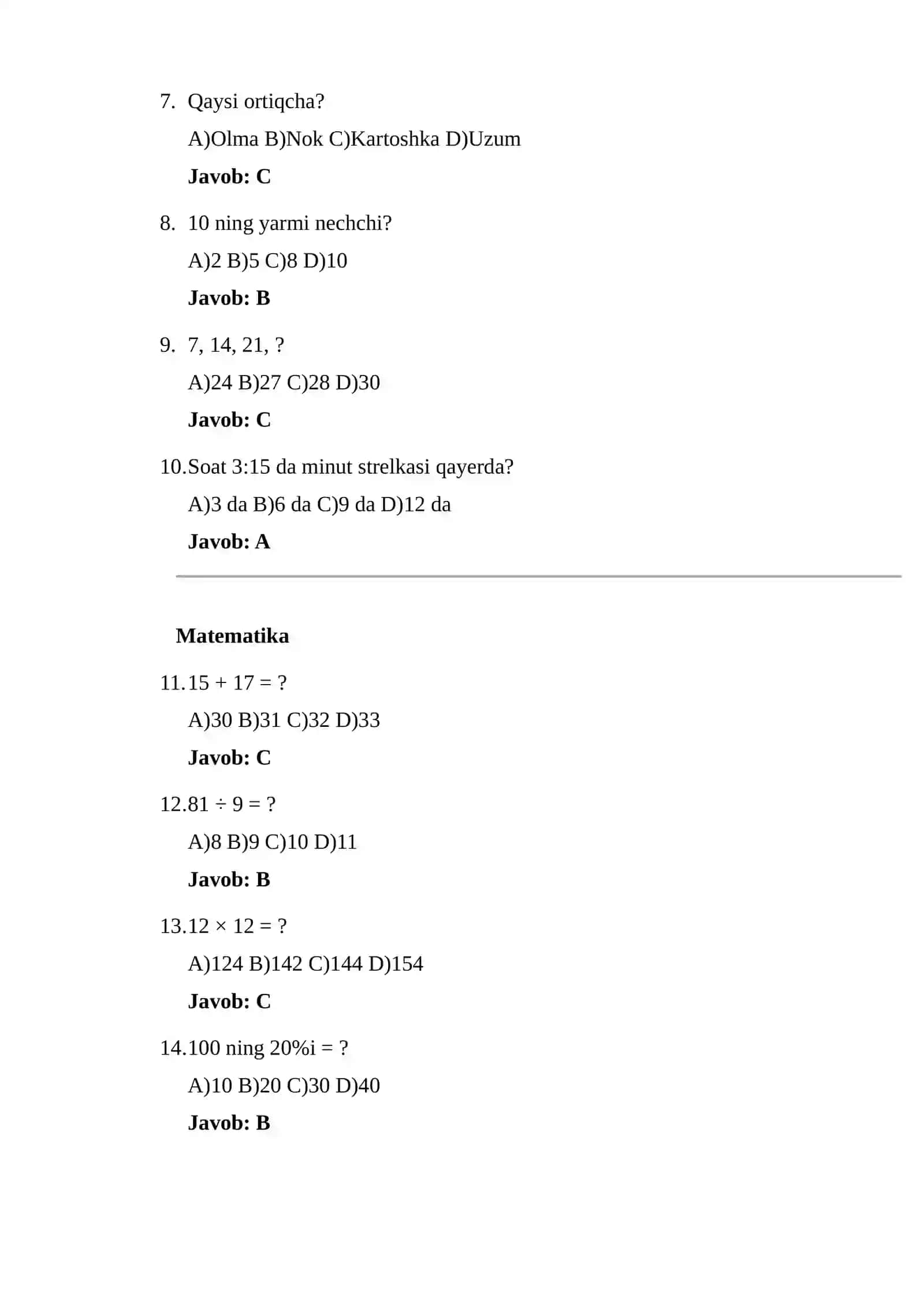 Argos 1000 talik test, javoblari bilan. Davlat xizmatchisi 2027 2