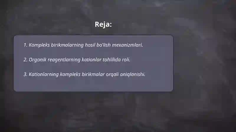 Kationlar analizida kompleks birikmalar va organik reagentlarning ahamiyati 2