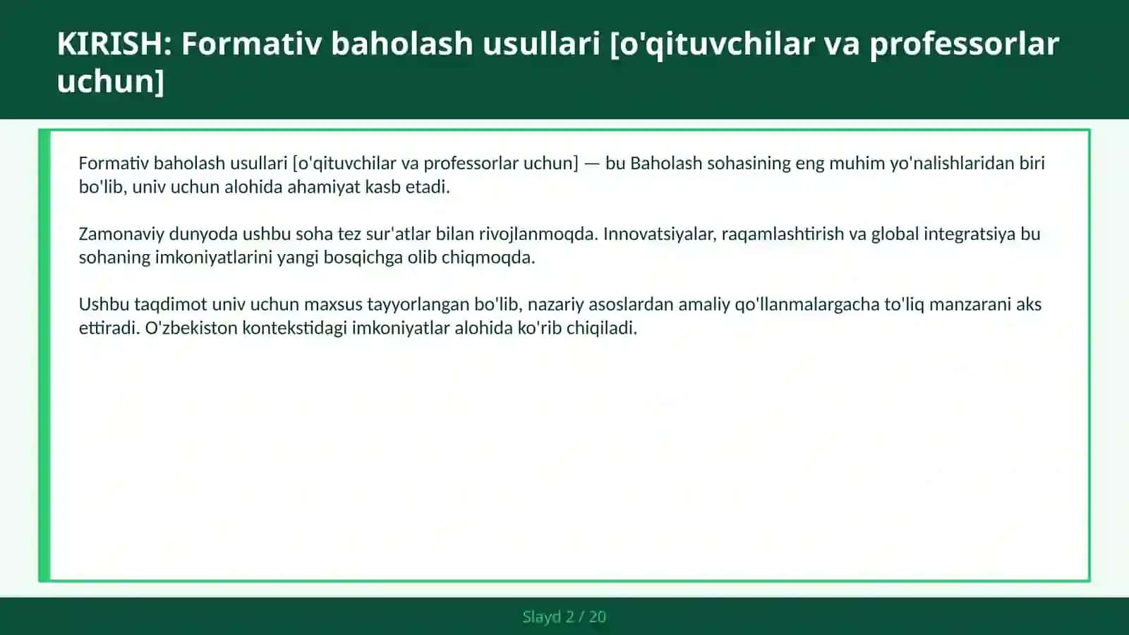 Formativ baholash usullari [o'qituvchilar va professorlar uchun] 2
